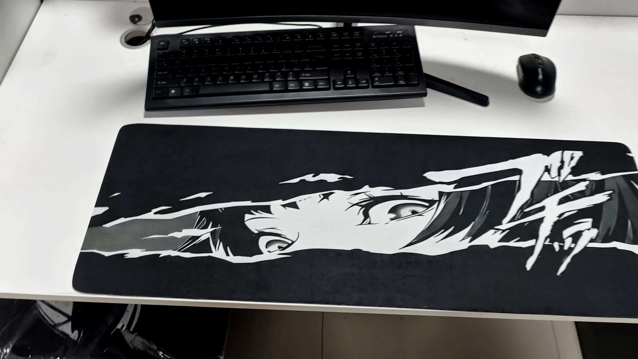 XXL Anime-Style Gaming Mouse Pad - Shadowy Glimpse Intense Eyes & Fragmented Face Design, Non-Slip Rubber Base, Precision Comfort for Office & PC Gaming, Large Desk Mat for Anime Fans, Anime Mousepad, Workstation Setup, Bold Graphics, Durable Construction