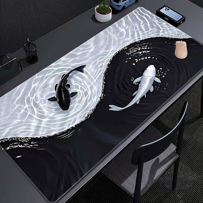 Large Gaming Mouse Pad with Yin-Yang Dragon & Tai Chi Design - Non-Slip Rubber Base, Polyester Surface Desk Mat for Office, Gaming, Home - Ideal Gift for Gamers, Students, Professionals - Asian Martial Arts Inspired Aesthetic Desk Accessory