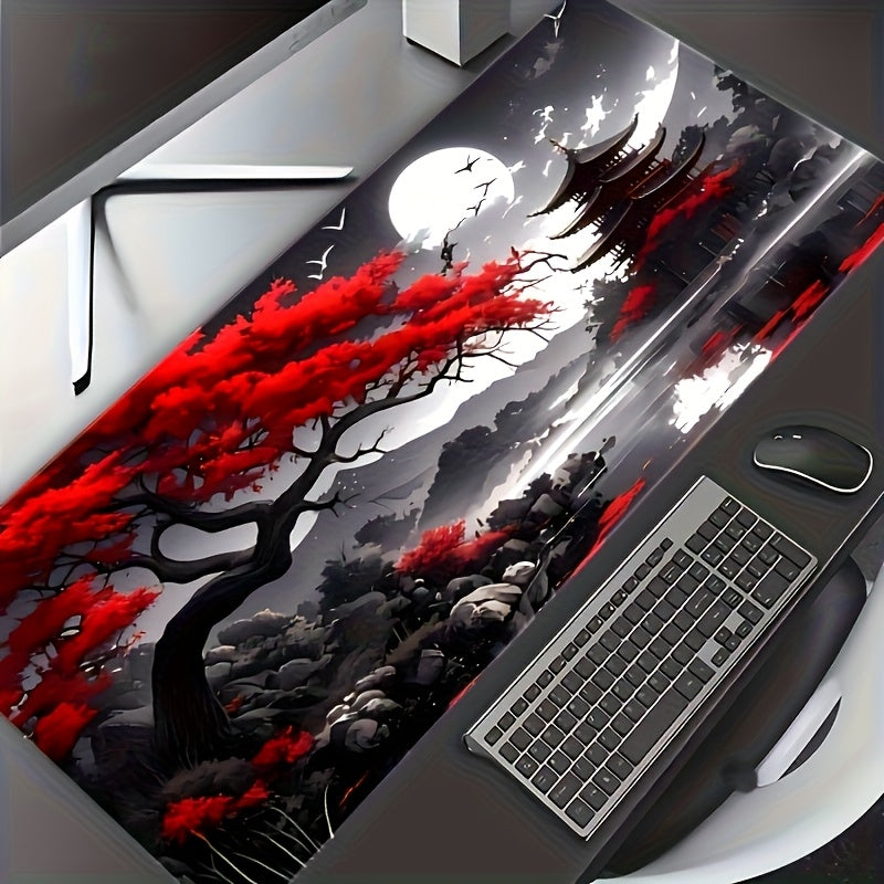 [Japanese Landscape Mouse Pad] 1pc Extra Large Traditional Japanese Landscape Mouse Pad - 23.6 x 13.7 Inches, Durable Rubber Base, Non-Slip, HD Printed with Vintage Edo Office & Gaming Design, Ideal Gift for Gamers and Office Use