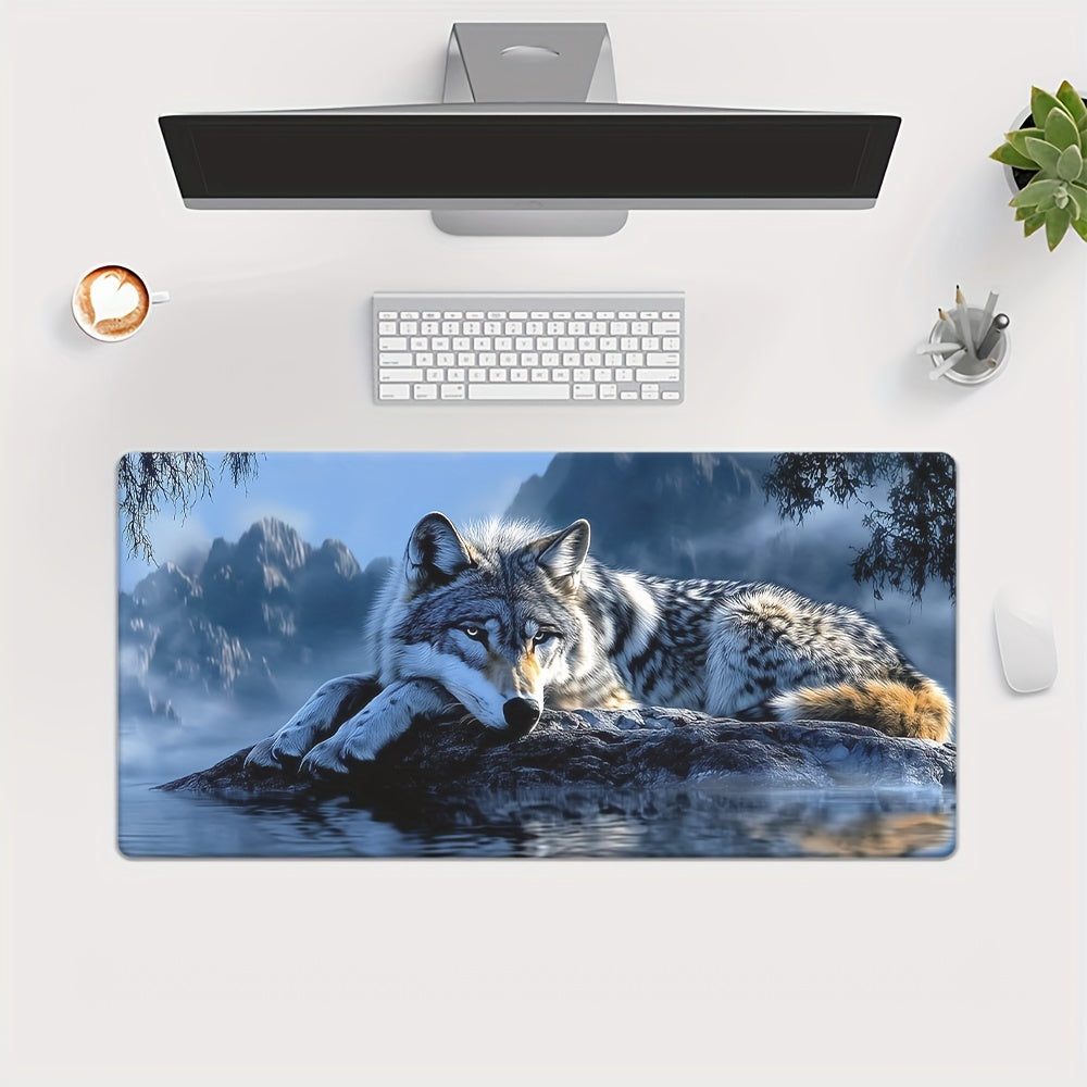 Wolf by the River Large Gaming Mouse Pad - Anti-Slip Rubber Base, High-Quality Print, Durable Soft Rubber & Smooth Fabric Surface for Office & PC Gamers, Laptop Desk Mat, Large Mouse Pad