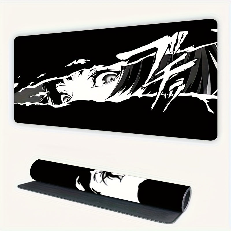 XXL Anime-Style Gaming Mouse Pad - Shadowy Glimpse Intense Eyes & Fragmented Face Design, Non-Slip Rubber Base, Precision Comfort for Office & PC Gaming, Large Desk Mat for Anime Fans, Anime Mousepad, Workstation Setup, Bold Graphics, Durable Construction 27.5*11.8inch(70X30cm)