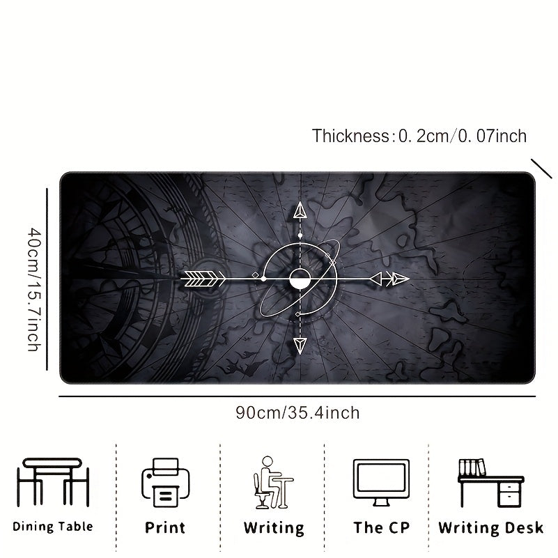 [Compass Mouse Pad] Large Compass Design Mouse Pad - Precision Stitched, High-Definition Print, Non-Slip Rubber Base, Rectangular Desk Mat for Gaming & Office, Ideal Gift, Keyboard Pad, Desktop Decoration, Mouse Pads for Des 35.4×15.7inch(90×40cm)