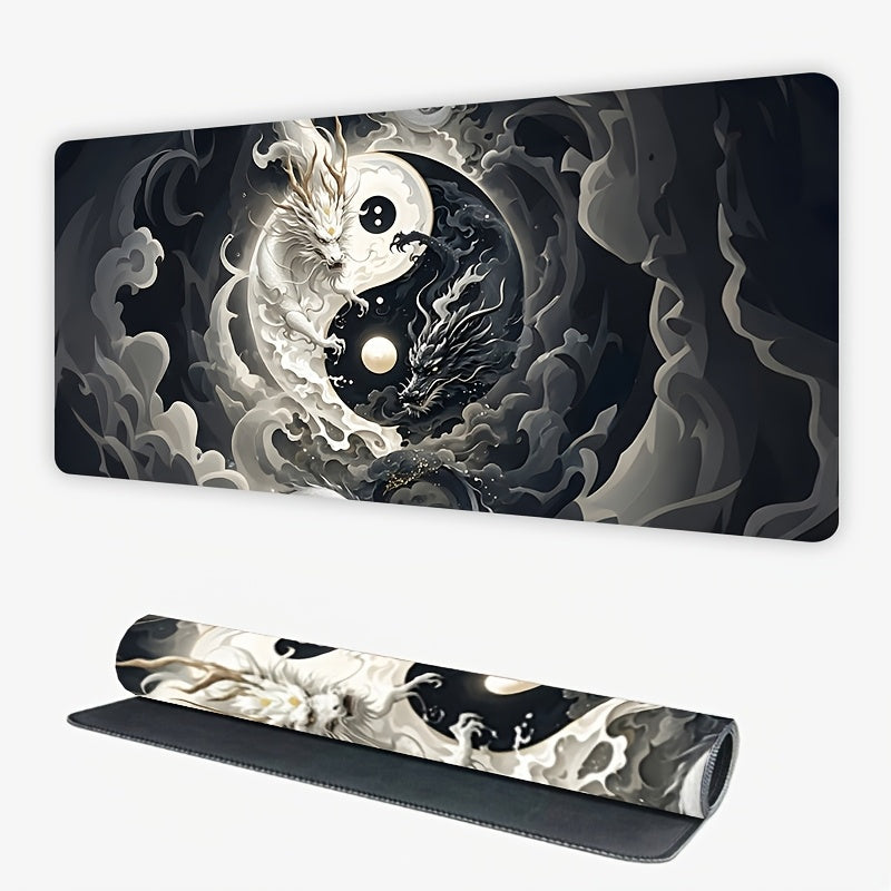 Large Gaming Mouse Pad with Yin-Yang Dragon & Tai Chi Design - Non-Slip Rubber Base, Polyester Surface Desk Mat for Office, Gaming, Home - Ideal Gift for Gamers, Students, Professionals - Asian Martial Arts Inspired Aesthetic Desk Accessory 47.2×23.6inch(120×60cm) Fish