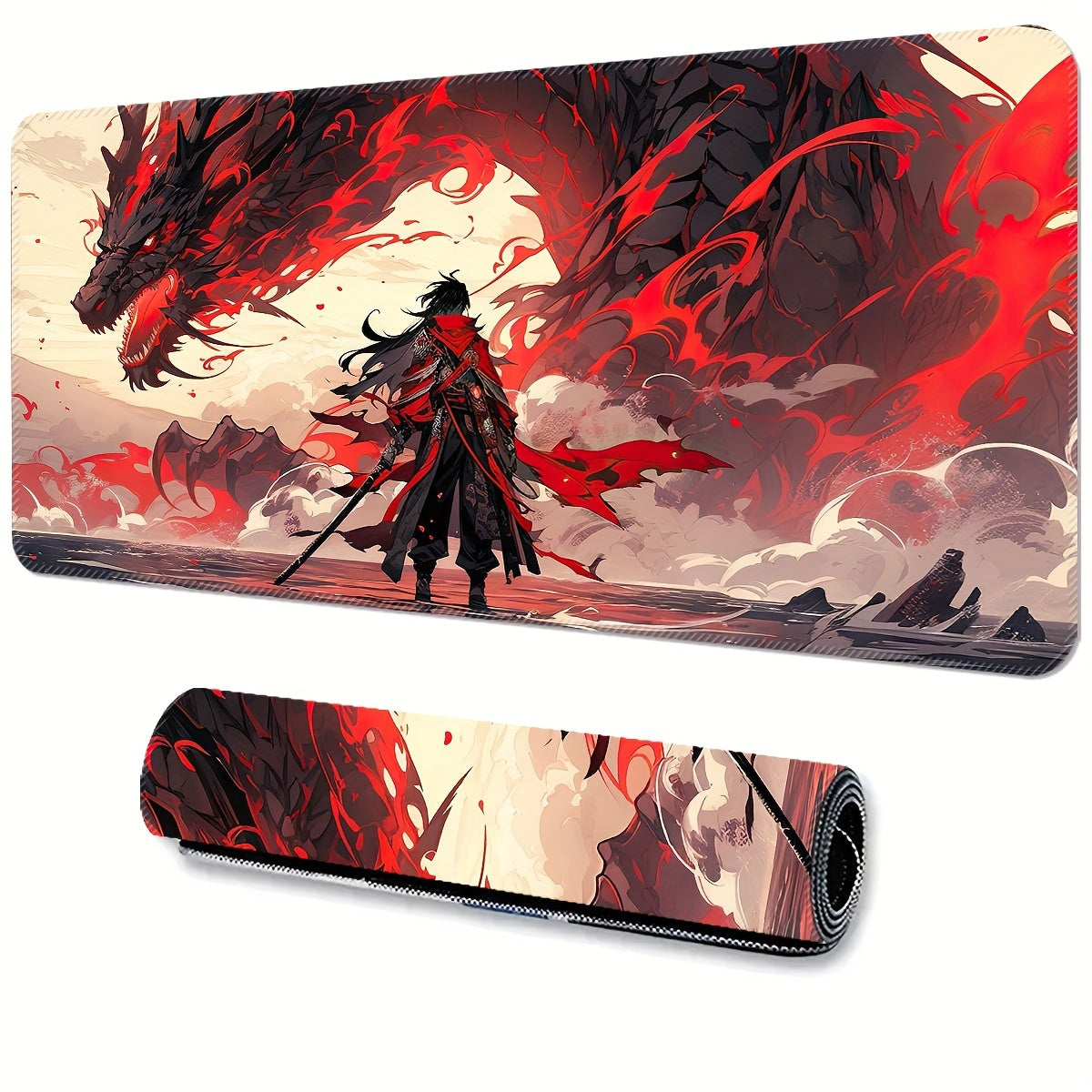1pc Dragon Warrior Rubber Mouse Pad - Large, Washable, Non-Slip Surface with Dramatic Red & Black Dragon Design, Ideal for Office & Gaming Setup, Perfect Christmas & Halloween Gift, Gaming Desk Mat | Vibrant Desk Decor | Washable Rubber Mat, Dragon Decor