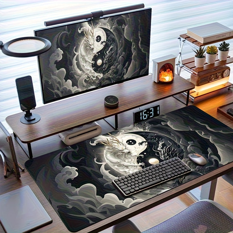 Large Gaming Mouse Pad with Yin-Yang Dragon & Tai Chi Design - Non-Slip Rubber Base, Polyester Surface Desk Mat for Office, Gaming, Home - Ideal Gift for Gamers, Students, Professionals - Asian Martial Arts Inspired Aesthetic Desk Accessory