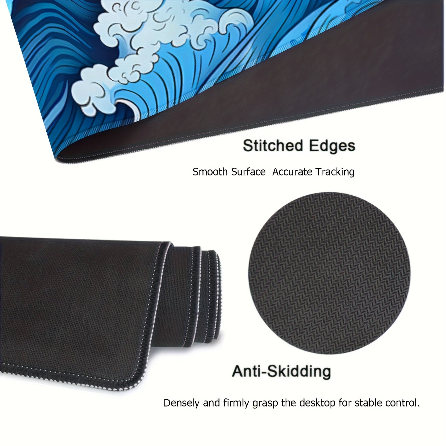 [Gaming Mouse Pad] Extra-Large Blue Ocean Waves Gaming Mouse Pad - Non-Slip, Waterproof, Thick Rubber Desk Mat for Office and Home Use, 90cm x 35.4inch, Vibrant Wave Design, Smooth Surface for Precision Control, Mouse Pads for Desk
