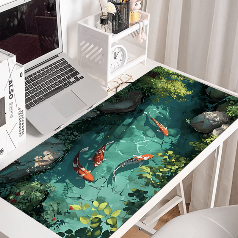 XXL Koi Fish Desk Pad - Non-Slip, Stitched Edge Gaming Mouse Mat with Beautiful Nature Scene | Durable & Smooth Surface for Home Office Comfort | Perfect Gift Idea