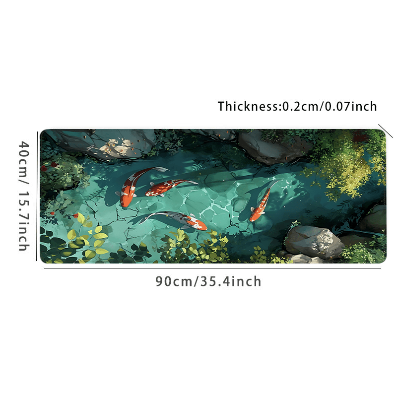 XXL Koi Fish Desk Pad - Non-Slip, Stitched Edge Gaming Mouse Mat with Beautiful Nature Scene | Durable & Smooth Surface for Home Office Comfort | Perfect Gift Idea