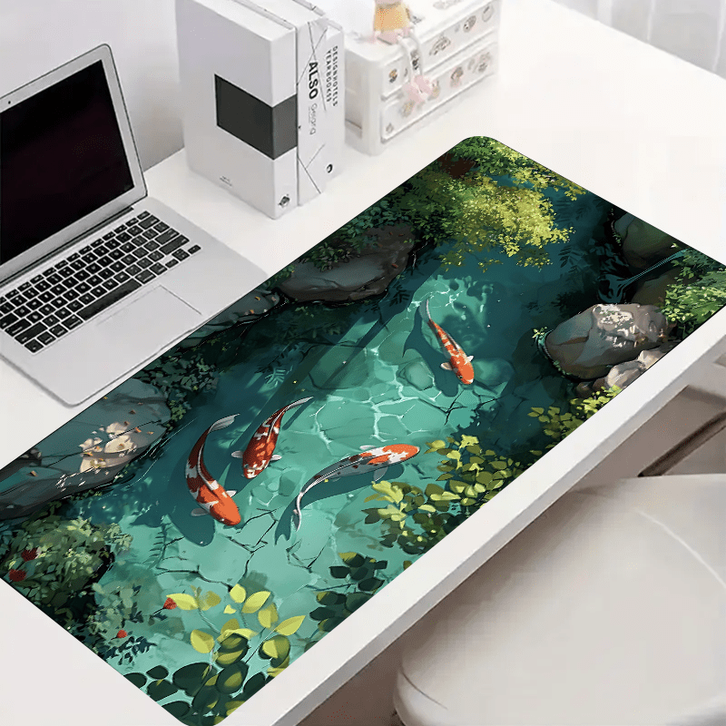 XXL Koi Fish Desk Pad - Non-Slip, Stitched Edge Gaming Mouse Mat with Beautiful Nature Scene | Durable & Smooth Surface for Home Office Comfort | Perfect Gift Idea