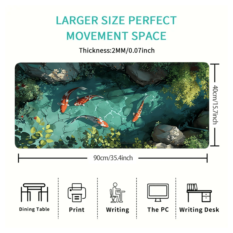 XXL Koi Fish Desk Pad - Non-Slip, Stitched Edge Gaming Mouse Mat with Beautiful Nature Scene | Durable & Smooth Surface for Home Office Comfort | Perfect Gift Idea