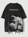 'Freedom' Vintage Distressed Tee Black