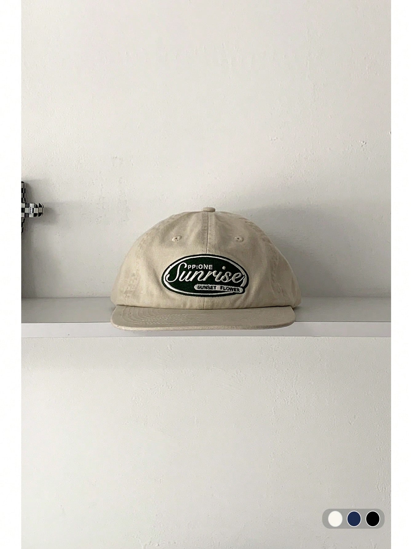 Sunrise Embroidery Flat Brim Skater Cap Beige hats