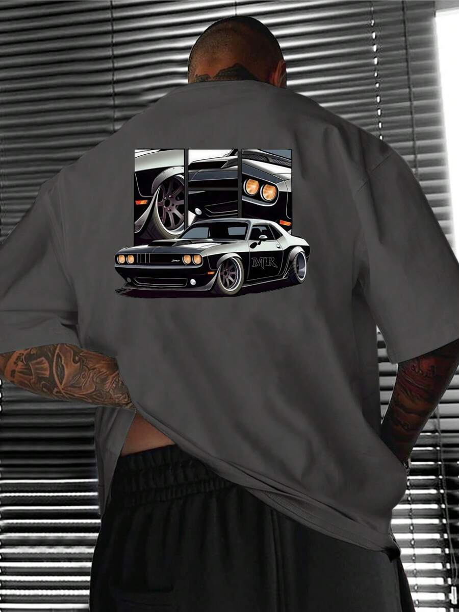Men's 'Muscle Car' Racing Tee Dark Grey T-Shirt