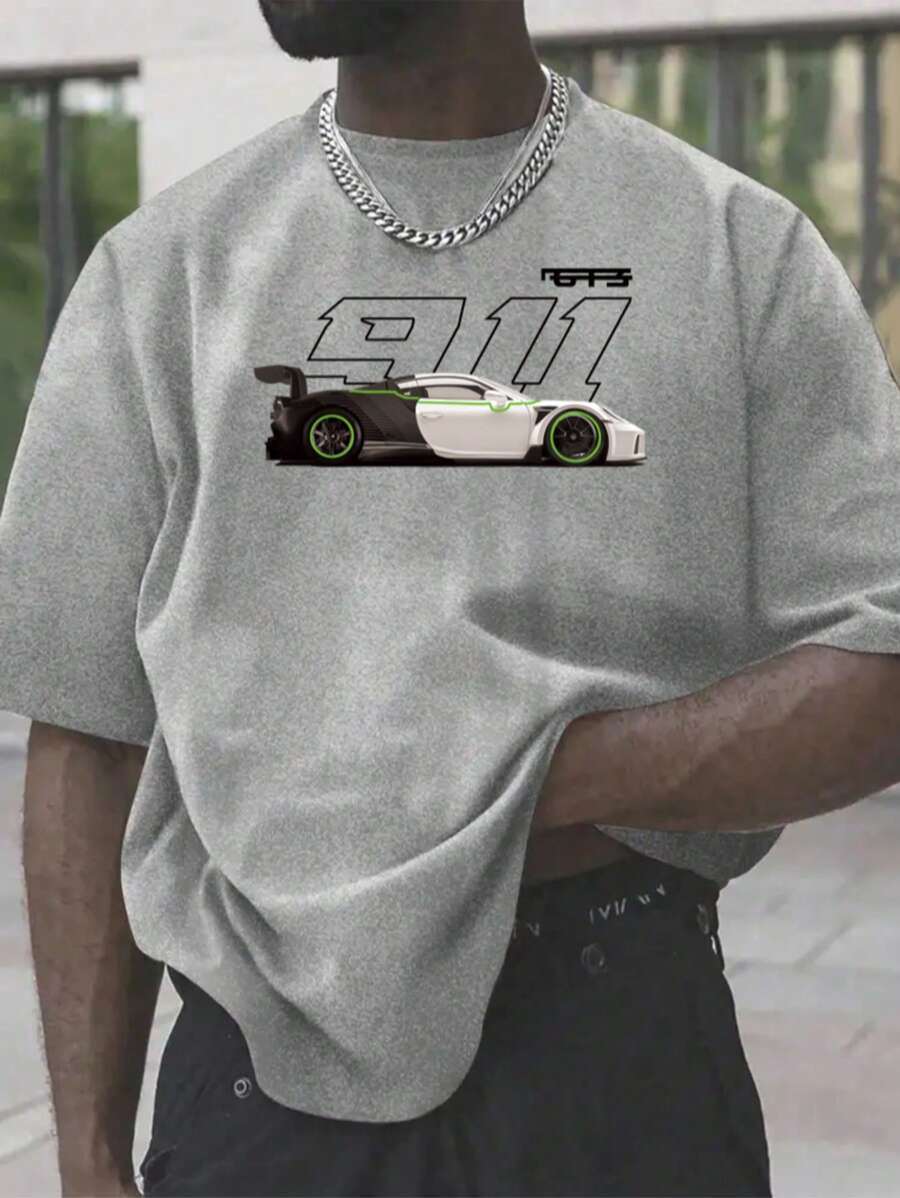 Men's '911 Porsche' Racing Tee Light Grey T-Shirt