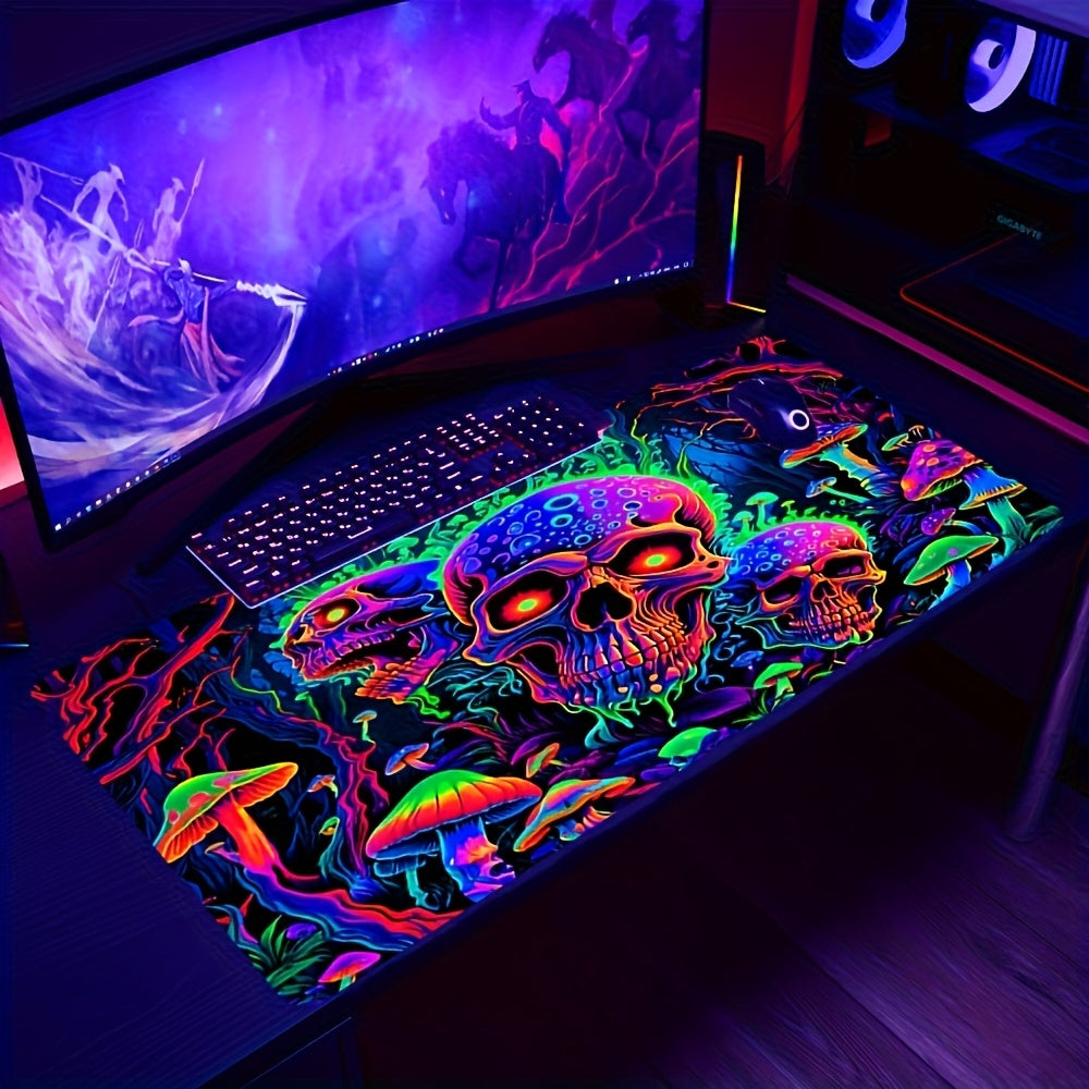 [Vibrant Gaming Mouse Pad] Large Skull Gaming Mouse Pad | Vibrant Purple & Blue Artwork, Non-Slip Rubber Base - Perfect for Gamers, Office Workers, E-Sports & Streaming - Great Gift for Desk Enthusiasts, Gaming Desk Accessory, Artistic Desk Mat, Nonslip B