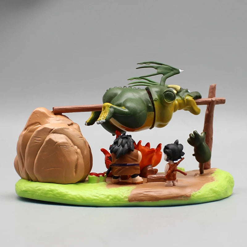 8cm Anime Dragon Ball Z Goku Yajirobe Roasted Dragon PVC Statue Action Figures Collectible Model Toys Gifts