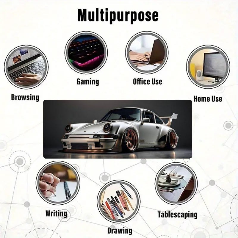 1pc Large Rubber Gaming Mouse Pad with High-End Car Design, Non-Slip Desk Mat for Keyboard and Mouse, Durable PC Accessory for Office and Home Use