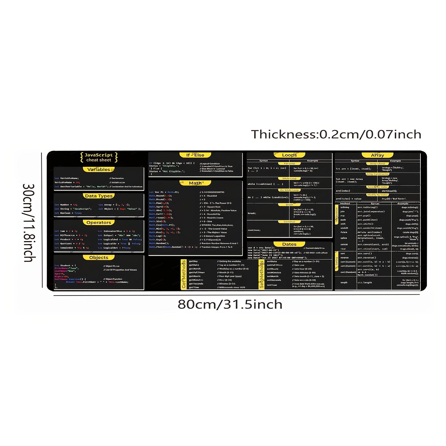 Large Non-Slip Gaming Mouse Pad & Desk Mat with JavaScript Cheat Sheet - Quick Reference Guide for Developers, Office, Home - Smooth Surface, Anti-Slip Rubber Base - Ideal for Coders, Programmers, Computer Setup - Workspace Organizer, Office Workspace, Fu