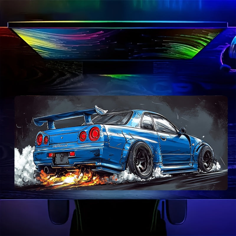 Blue Sports Car Design Mouse Pad - a Large Gaming And Office Laptop Mat Made of Durable Polyester, The Perfect Birthday Or Christmas Gift for Gamers, Desk Mouse Pad.