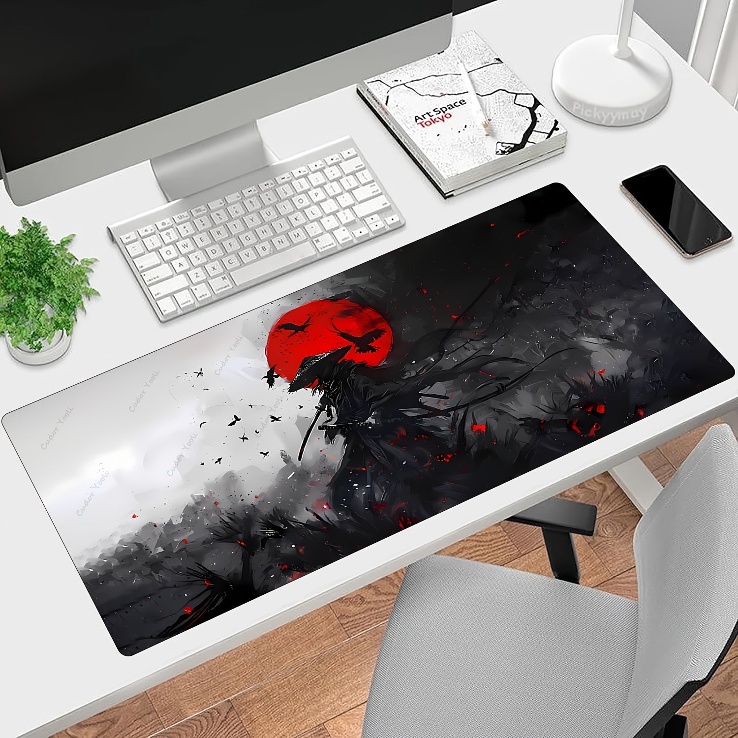 [Vibrant Gaming Mouse Pad] Vibrant Red 1pc Japanese Samurai Anime Large Gaming Mouse Pad & Desk Mat | Anti-Slip Rubber Base, Stitched Edges, Durable Construction, Extended Mousepad for PC Gaming, Home Office Desk, Computer Workspace