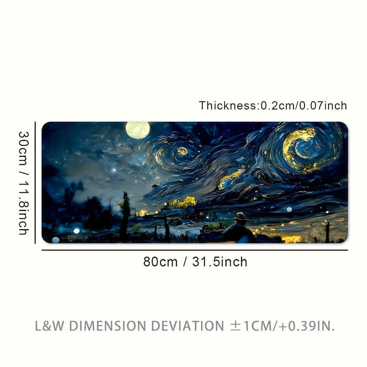 Extra Long & Thick Large Gaming Mouse Pad - Non-Slip Rubber Desk Mat with Precision Lock Edges, Washable Surface & Van Gogh Starry Night Design - Ideal Gift for Gamers 31.5*11.8inches(800x300x2mm)