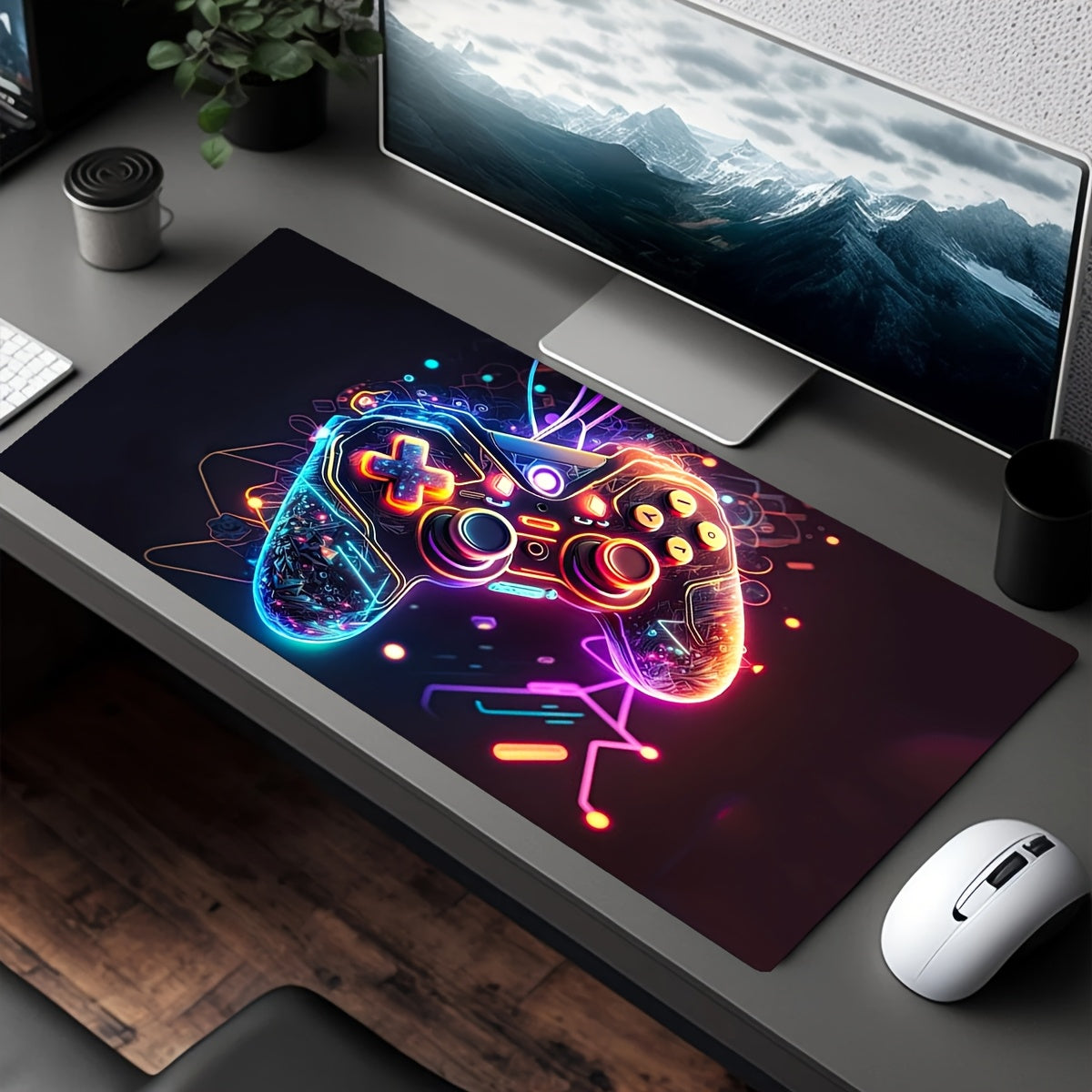 Vibrant Gaming Controller Design Mouse Pad - Non-Slip, Washable Rubber Base - Large Rectangular Desk Mat for Gaming and Office Use - Durable and Comfortable Computer Accessory