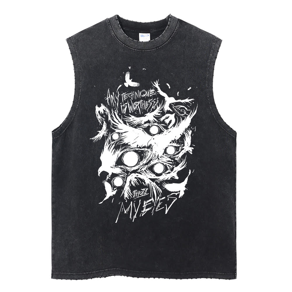 The Crow Master Vintage Tank Top White Print Tank Tops