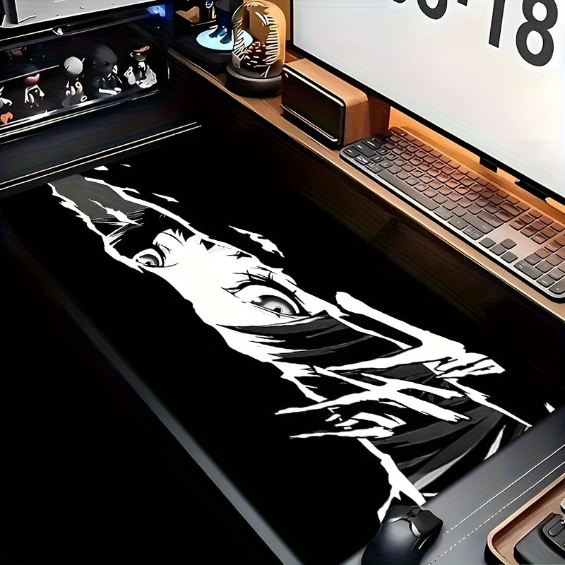XXL Anime-Style Gaming Mouse Pad - Shadowy Glimpse Intense Eyes & Fragmented Face Design, Non-Slip Rubber Base, Precision Comfort for Office & PC Gaming, Large Desk Mat for Anime Fans, Anime Mousepad, Workstation Setup, Bold Graphics, Durable Construction