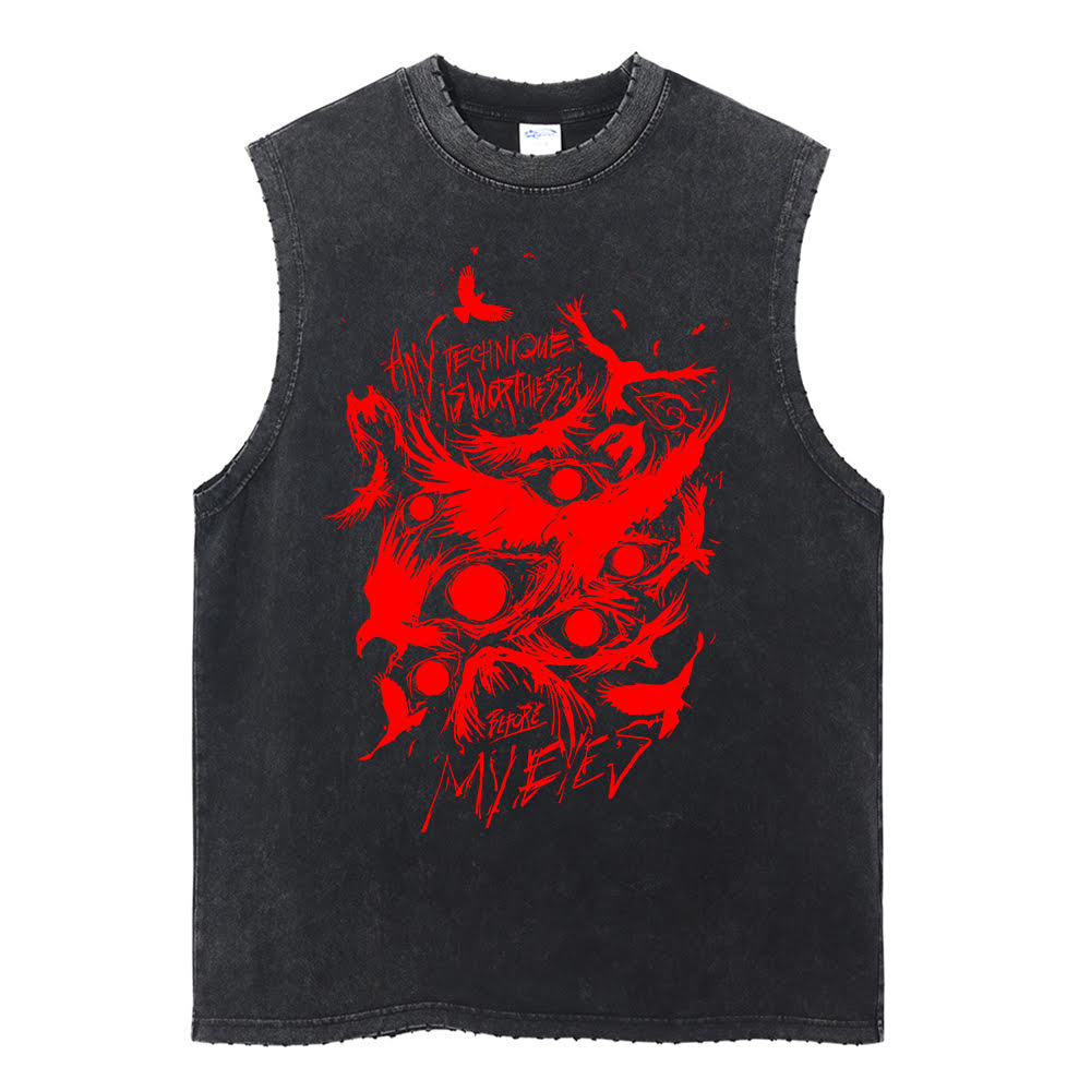 The Crow Master Vintage Tank Top Red Print Tank Tops