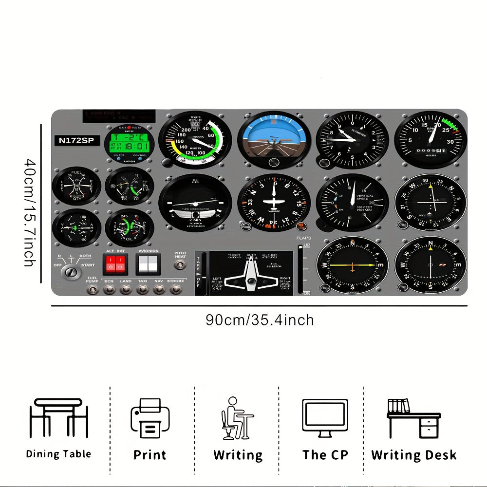 1pc Aviation-Themed Desk Mat with Non-Slip Surface - Realistic Flight Simulator Cockpit Gauge Mockup (Speedometer, Altitude, Fuel) - Non-Slip Base, Compatible with PC, Gaming Setup, Office Decor - Durable Desk Mat for Pilots, Gamers, Aviation Enthusiasts