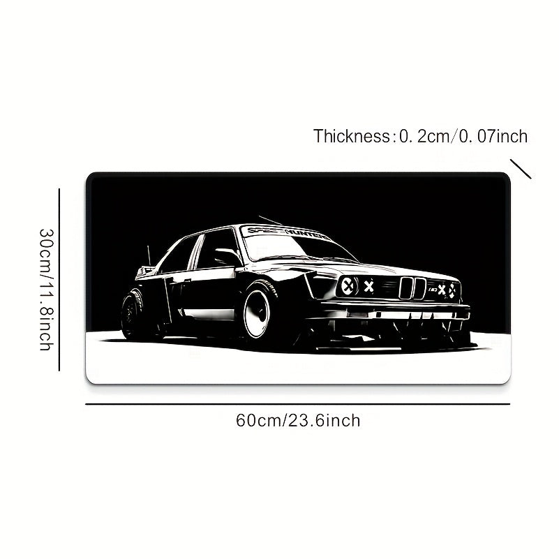 [Gaming Mouse Pad] Large Black & White Car Design Gaming Mouse Pad with Non-Slip Rubber Base, Precision Stitched Edges - Waterproof Desk Mat for Office and Gaming Use, Large Mouse Pads for Desk