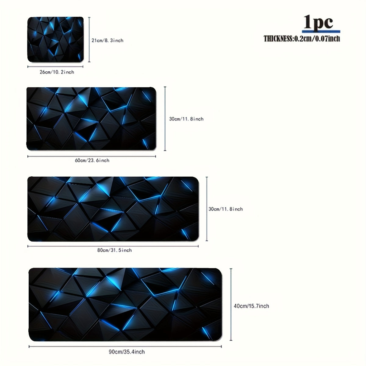 Large Tech-Themed 3D Gaming Mouse Pad with Blue Geometric Design, Non-Slip Rubber Base, Precision Edges - Futuristic Desk Mat for Laptop & Keyboard, Office Accessory, Mouse Pads for Desk