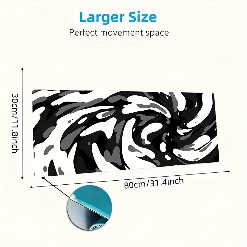 1pc Large Abstract Twisted Swirl Digital Print Mouse Pad & Desk Mat - Non-Slip Washable Polyester Gaming Surface with Wrist Support, Black White Gray Swirl Design for PC, Laptop, Office - Gamer Gift, Mouse Pads for Desk
