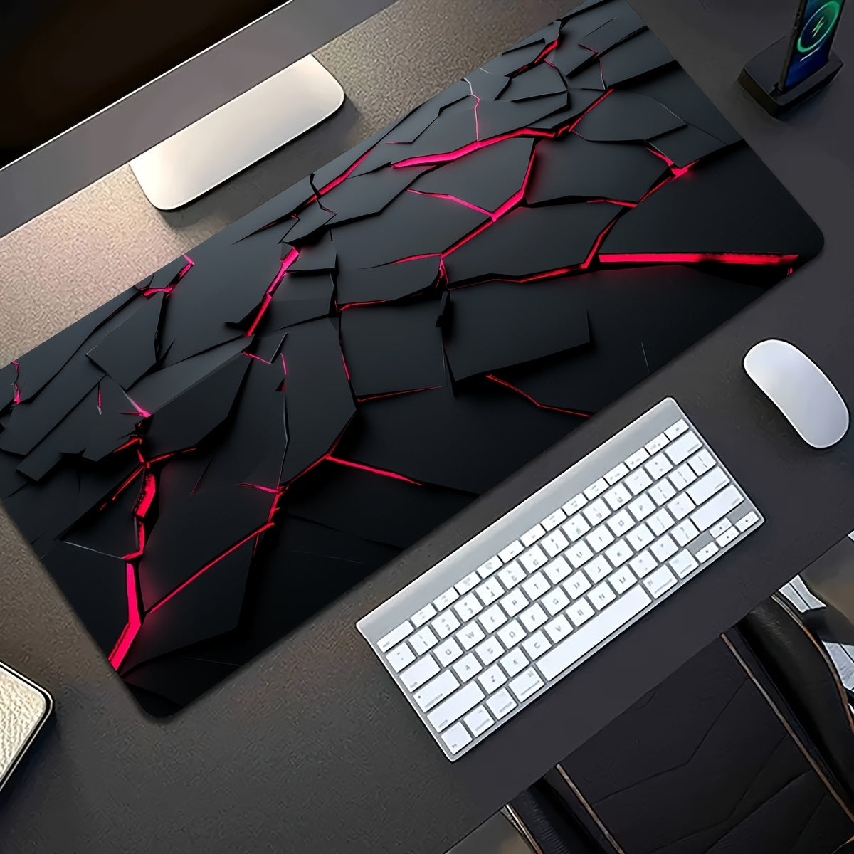 Large Geometric Abstract Mouse Pad - Non-Slip Rubber Base, Vibrant Red & Black Design, Extended Desktop Keyboard Mat for Gaming & Office Use - Perfect Birthday Gift for Friends, Study Space Essentials | Modern Workspace Accessory | Durable Surface Mat, Mo