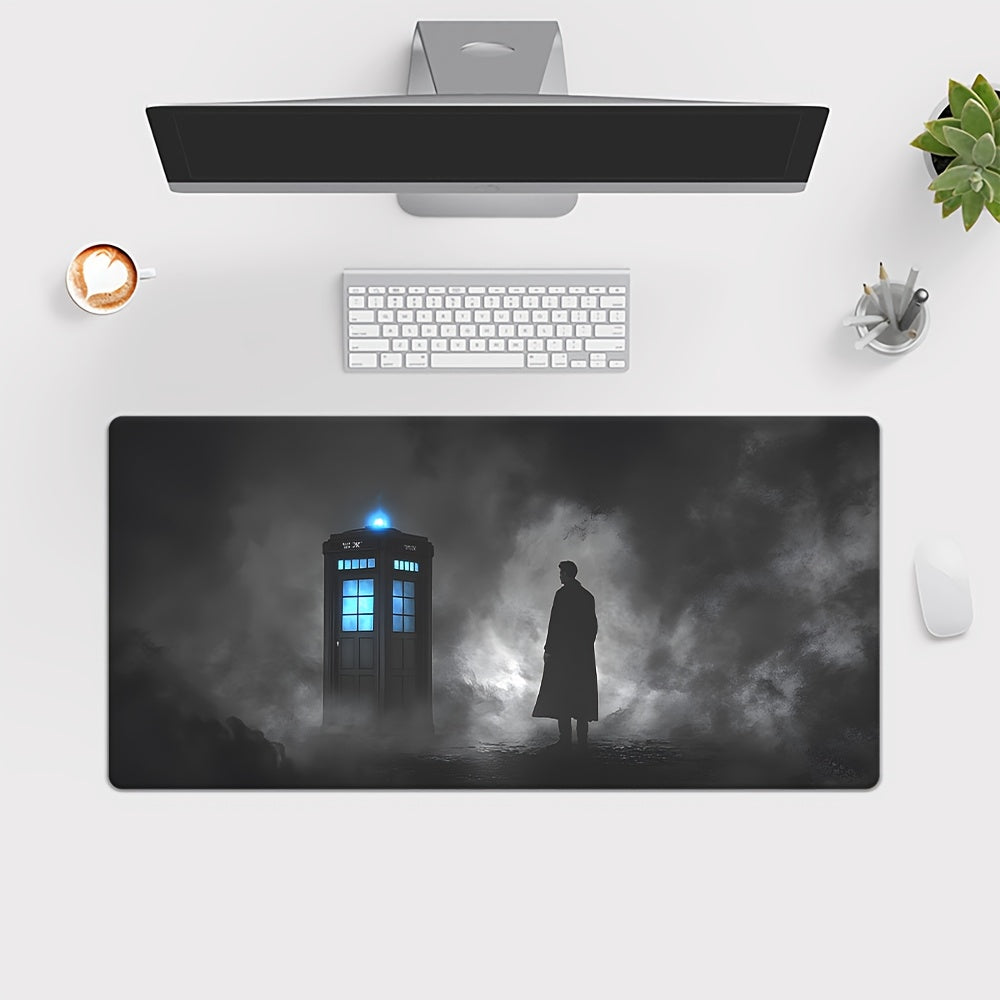 1pc Doctor of the Dark Mist Mousepad - Anti-Slip Rubber Base, Oblong Gaming Desk Mat with TARDIS Design, Polyester Fiber Surface for PC, Laptop, Office & Home Use - Ideal for Gamers & Fans, Mouse Pads for Desk 23.6" x 11.8" (60x30cm)