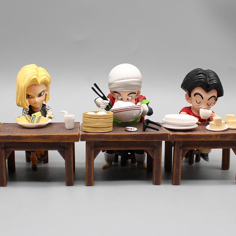 Dragon Ball Z Vegeta Figure Son Goku Son Gohan Kuririn Android 18 Eating 8cm Pvc Action Figures Collection Model Toys Gifts