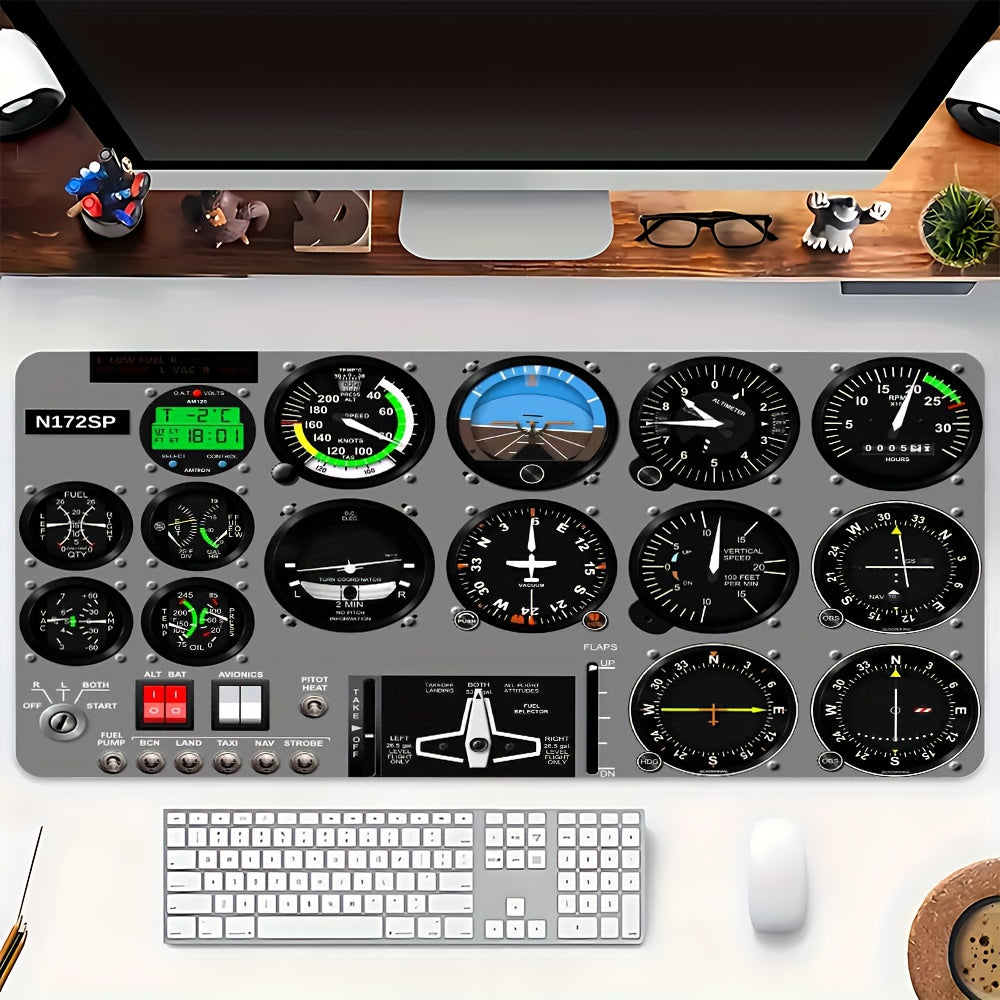 1pc Aviation-Themed Desk Mat with Non-Slip Surface - Realistic Flight Simulator Cockpit Gauge Mockup (Speedometer, Altitude, Fuel) - Non-Slip Base, Compatible with PC, Gaming Setup, Office Decor - Durable Desk Mat for Pilots, Gamers, Aviation Enthusiasts