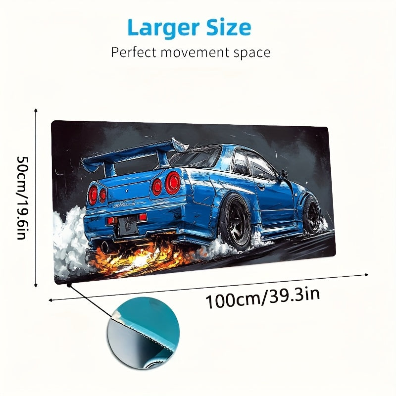 Blue Sports Car Design Mouse Pad - a Large Gaming And Office Laptop Mat Made of Durable Polyester, The Perfect Birthday Or Christmas Gift for Gamers, Desk Mouse Pad.