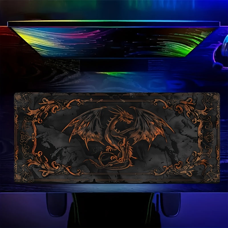 Gothic Black Dragon Design Gaming Mouse Pad - Large Polyester Desk Mat for Office & Home, Vibrant Orange & Golden Accents, Perfect Gift for Gamers, Mouse Pads for Desk