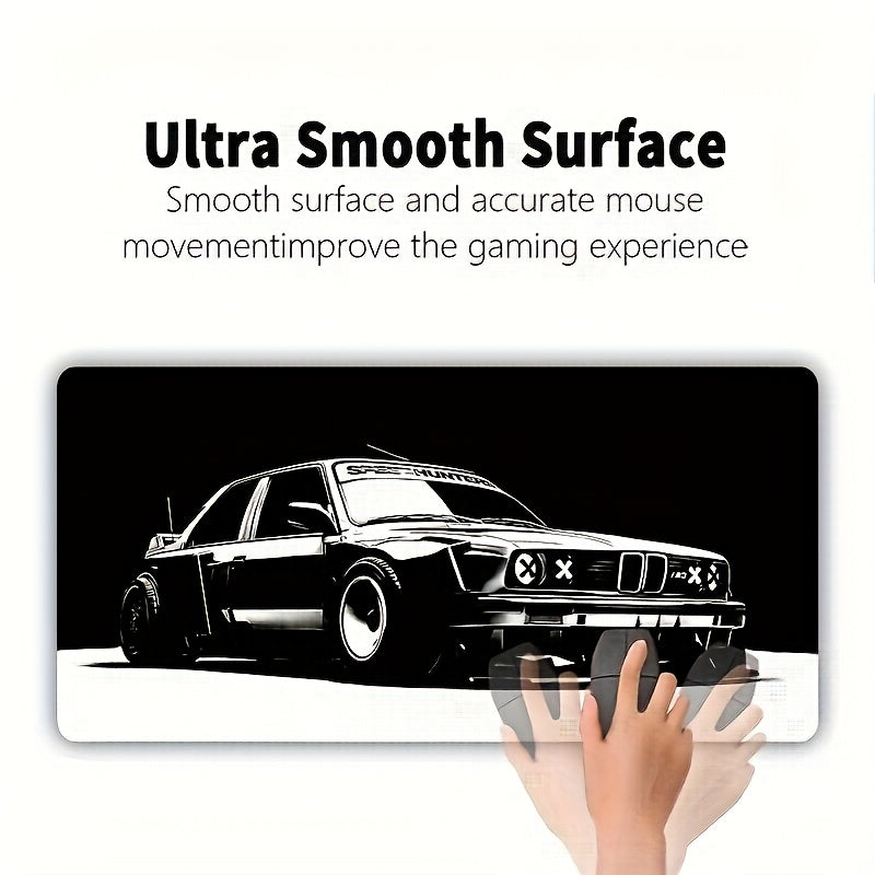 [Gaming Mouse Pad] Large Black & White Car Design Gaming Mouse Pad with Non-Slip Rubber Base, Precision Stitched Edges - Waterproof Desk Mat for Office and Gaming Use, Large Mouse Pads for Desk