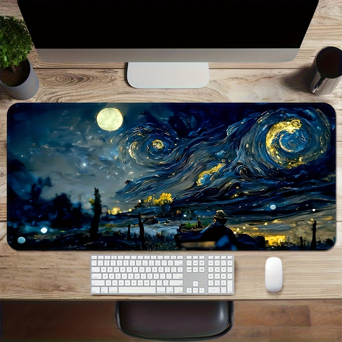 Extra Long & Thick Large Gaming Mouse Pad - Non-Slip Rubber Desk Mat with Precision Lock Edges, Washable Surface & Van Gogh Starry Night Design - Ideal Gift for Gamers