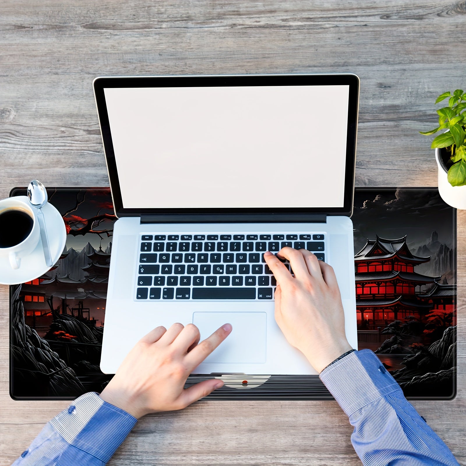 BHJLAXR Extended Gaming Mouse Pad - Japanese Riverside Full Moon Desk Mat, Non-Slip Rubber Base, Durable Natural Rubber XXL Mousepad, Large Keyboard and Laptop Mat for Office Decor, Black Red Design