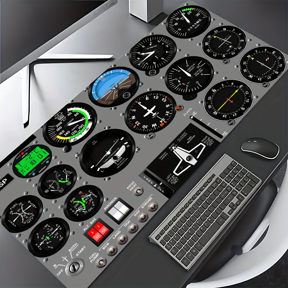 1pc Aviation-Themed Desk Mat with Non-Slip Surface - Realistic Flight Simulator Cockpit Gauge Mockup (Speedometer, Altitude, Fuel) - Non-Slip Base, Compatible with PC, Gaming Setup, Office Decor - Durable Desk Mat for Pilots, Gamers, Aviation Enthusiasts