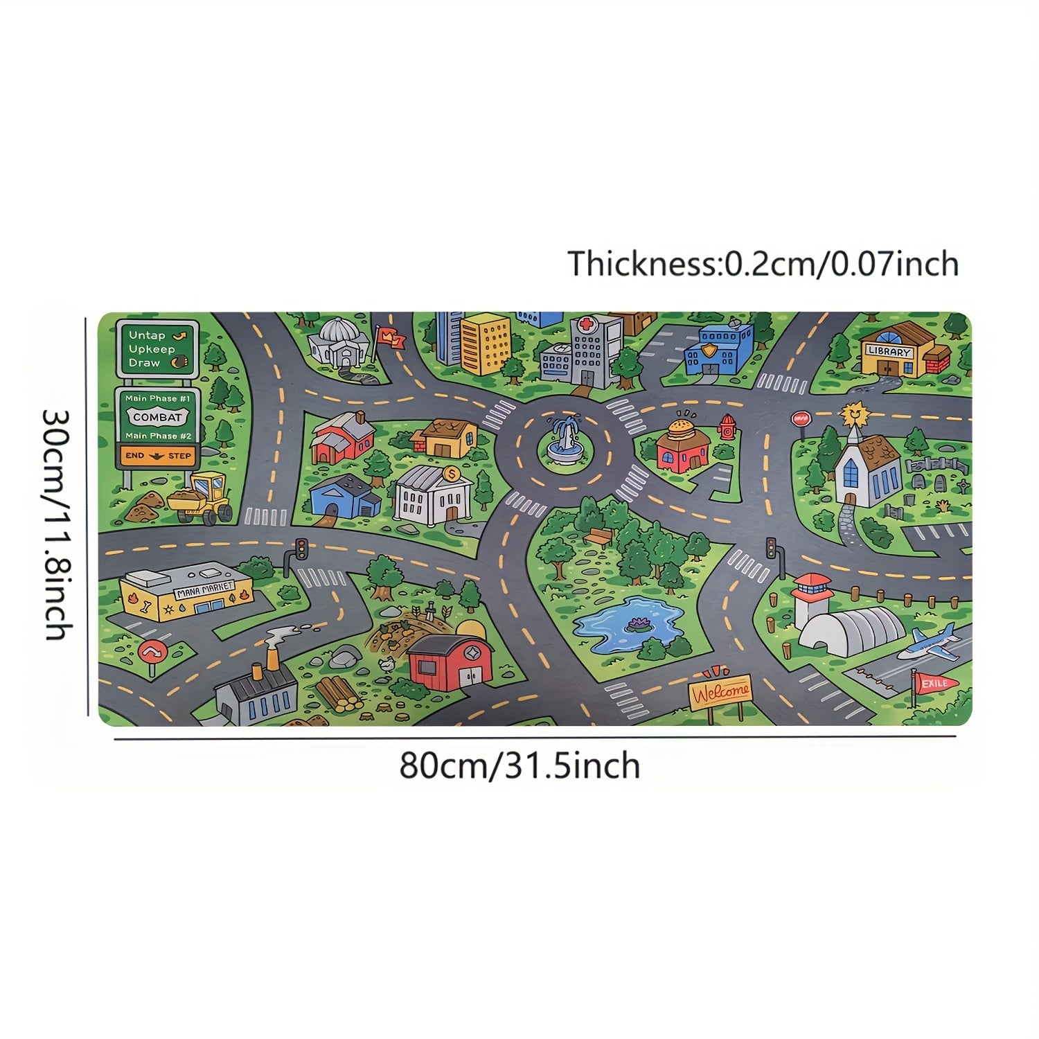 1pc Cartoon City Street Large Mouse Pad - Ultra-Smooth Desk Mat with Stitched Edges, Non-Slip Waterproof Rubber Base, Vibrant Urban Map Design for Office and Home Workspace Setup, Mouse Pads for Desk