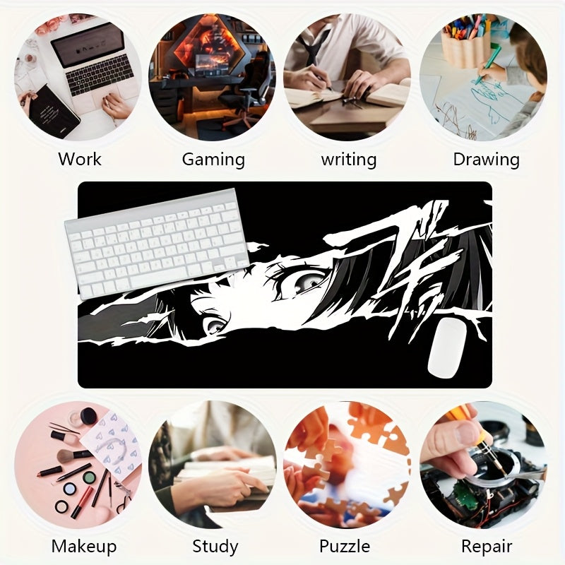 XXL Anime-Style Gaming Mouse Pad - Shadowy Glimpse Intense Eyes & Fragmented Face Design, Non-Slip Rubber Base, Precision Comfort for Office & PC Gaming, Large Desk Mat for Anime Fans, Anime Mousepad, Workstation Setup, Bold Graphics, Durable Construction