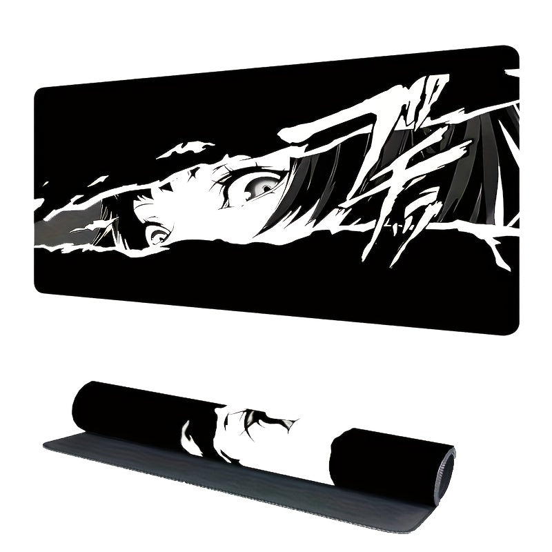 XXL Anime-Style Gaming Mouse Pad - Shadowy Glimpse Intense Eyes & Fragmented Face Design, Non-Slip Rubber Base, Precision Comfort for Office & PC Gaming, Large Desk Mat for Anime Fans, Anime Mousepad, Workstation Setup, Bold Graphics, Durable Construction