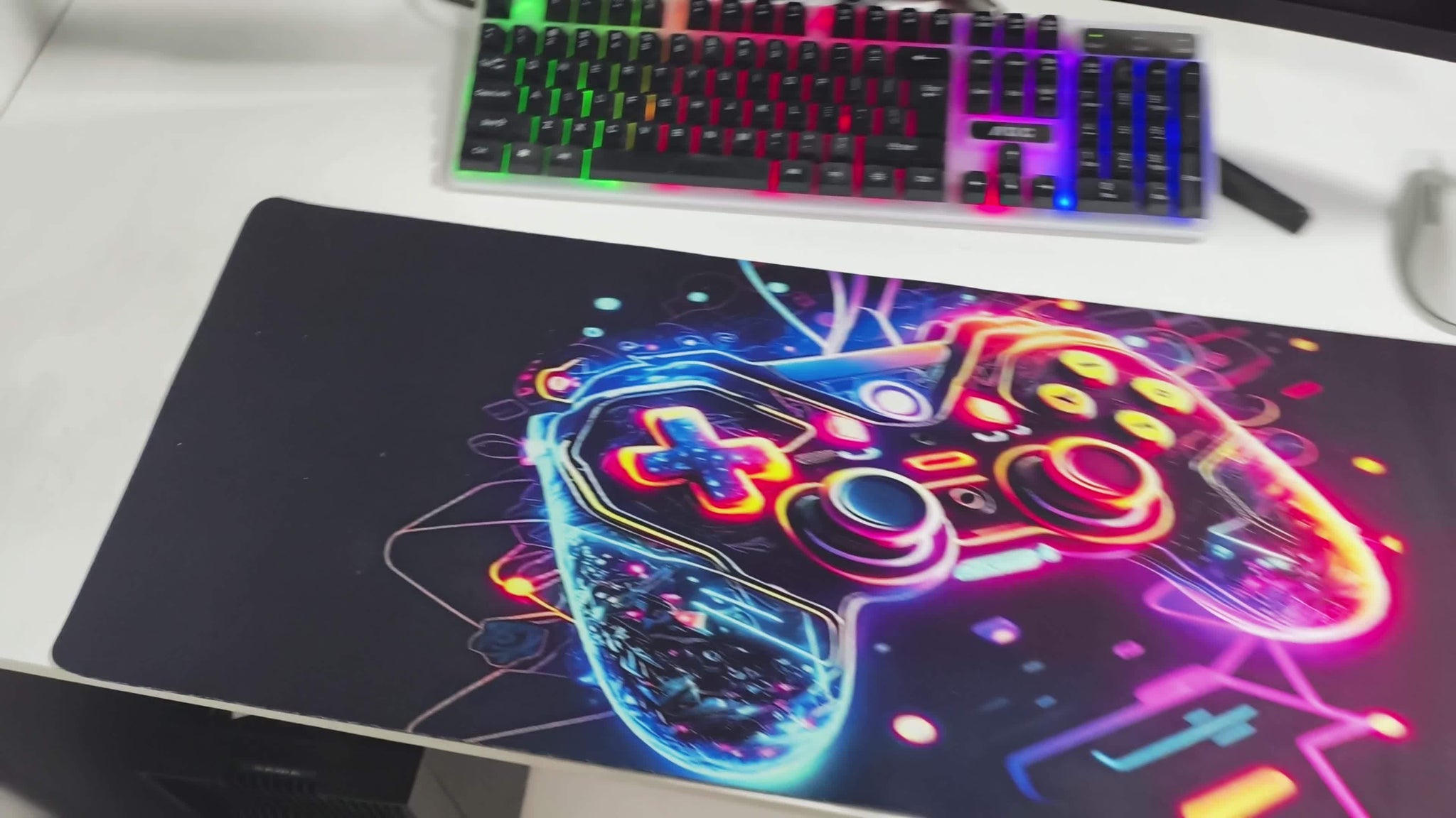 Vibrant Gaming Controller Design Mouse Pad - Non-Slip, Washable Rubber Base - Large Rectangular Desk Mat for Gaming and Office Use - Durable and Comfortable Computer Accessory