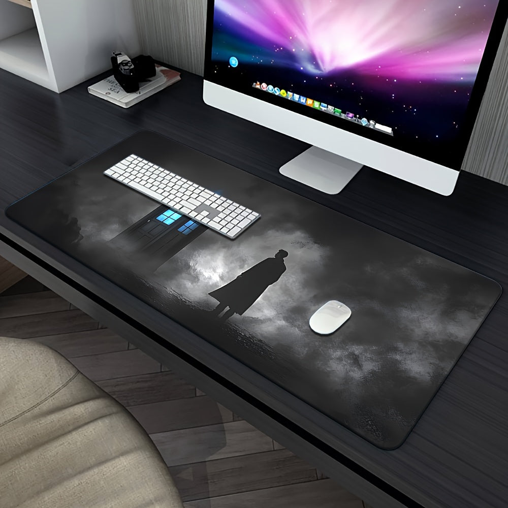 1pc Doctor of the Dark Mist Mousepad - Anti-Slip Rubber Base, Oblong Gaming Desk Mat with TARDIS Design, Polyester Fiber Surface for PC, Laptop, Office & Home Use - Ideal for Gamers & Fans, Mouse Pads for Desk