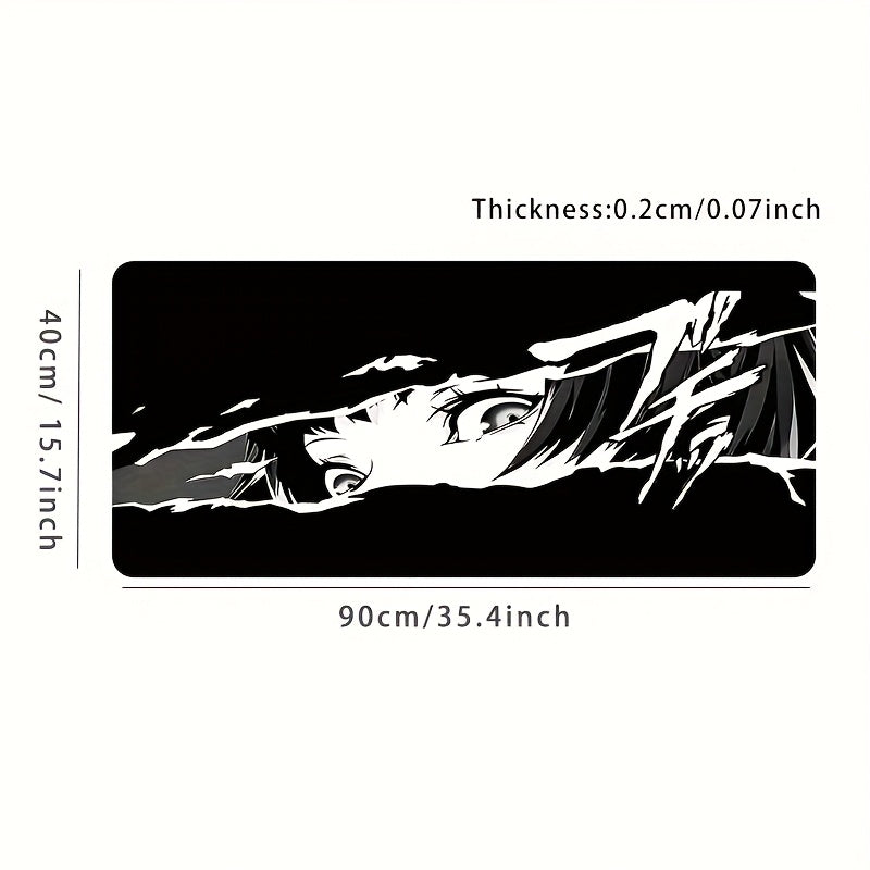 XXL Anime-Style Gaming Mouse Pad - Shadowy Glimpse Intense Eyes & Fragmented Face Design, Non-Slip Rubber Base, Precision Comfort for Office & PC Gaming, Large Desk Mat for Anime Fans, Anime Mousepad, Workstation Setup, Bold Graphics, Durable Construction 35.4*15.7inch(90X40cm)