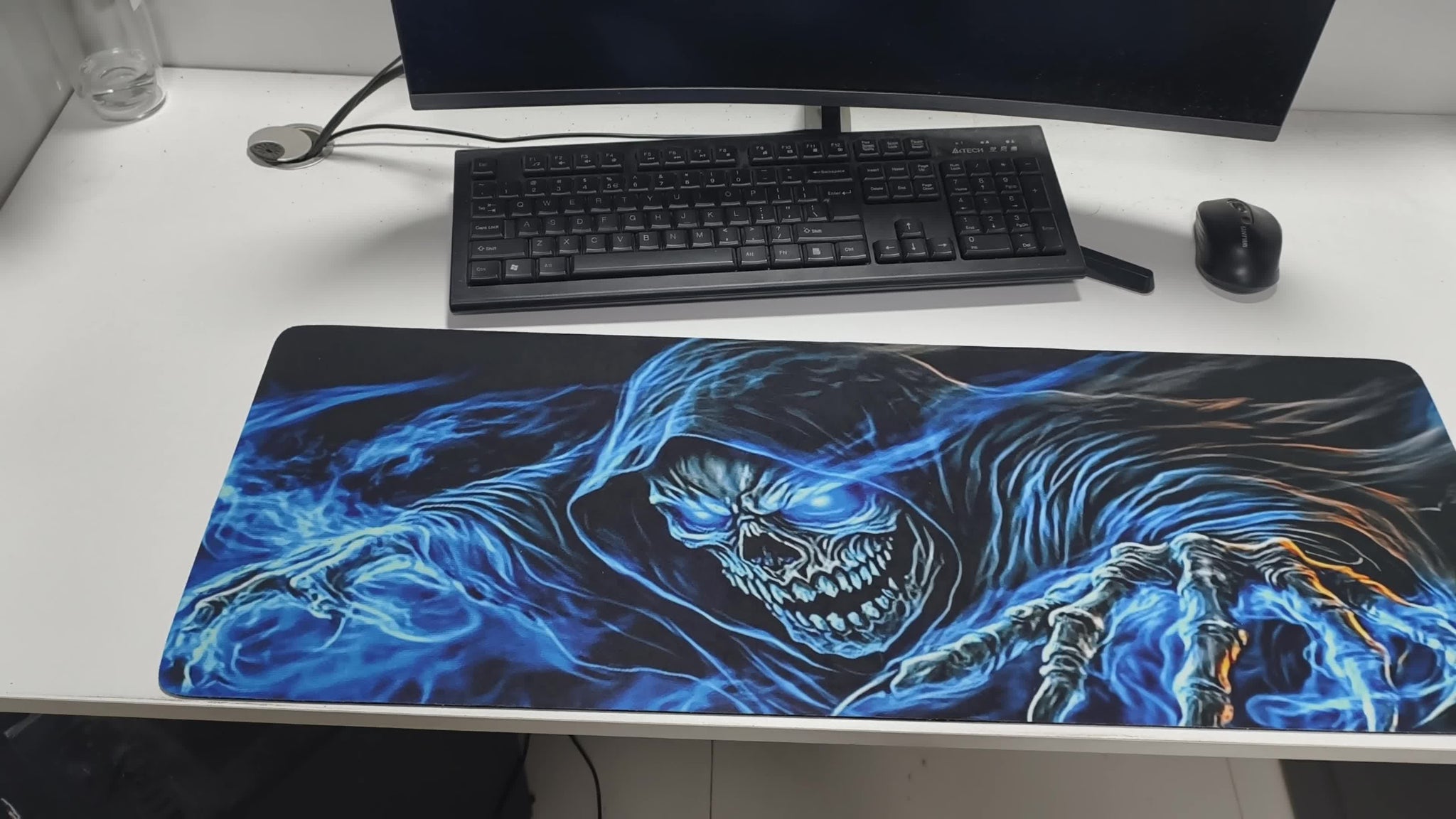 [Fantasy Gaming Mouse Pad] Large Fantasy-Themed Grim Reaper Skull Gaming Mouse Pad | Non-Slip Rubber Base, Smooth Surface for Office, Laptop, or Gaming Setup, Blue Flames & Dark Hooded Figure